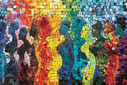 street art mosaic of straight and gay and trans people of all colors and ethnicities 