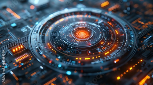 Wallpaper Mural A futuristic interface with holographic elements, rotating and interacting in a sleek, modern design Torontodigital.ca