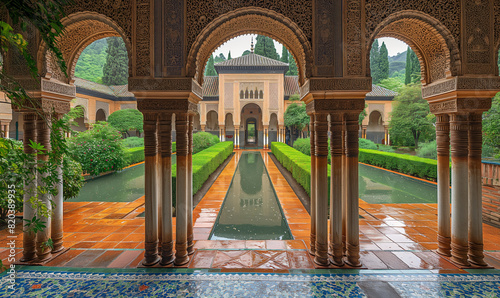 Architecture of the courtyard of the Alhambra in Granada.