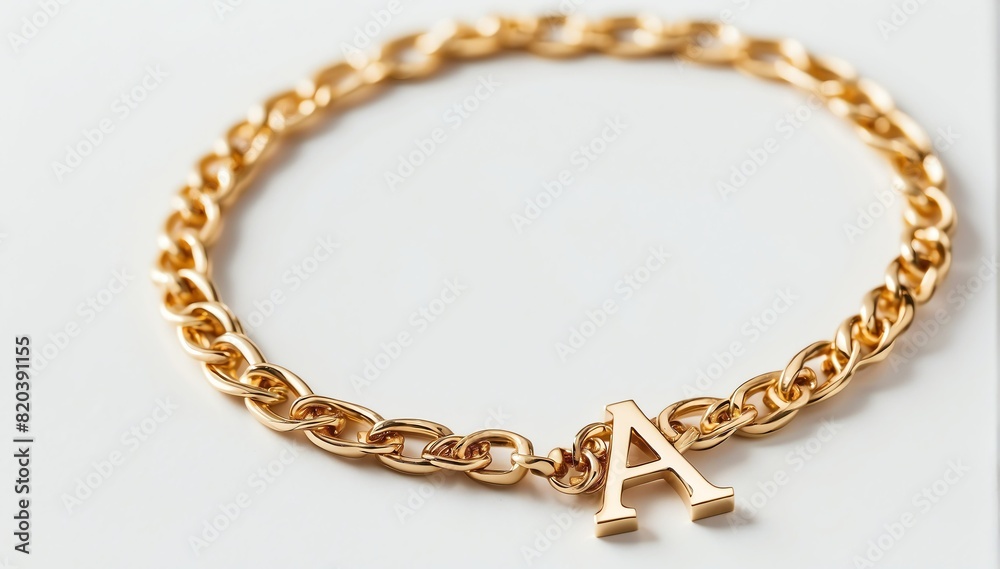 gold bracelet with letter a on plain white background from Generative AI gold bracelet with letter a on plain white background from Generative AI