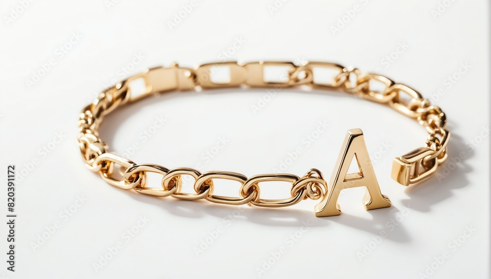 gold bracelet with letter a on plain white background from Generative AI gold bracelet with letter a on plain white background from Generative AI