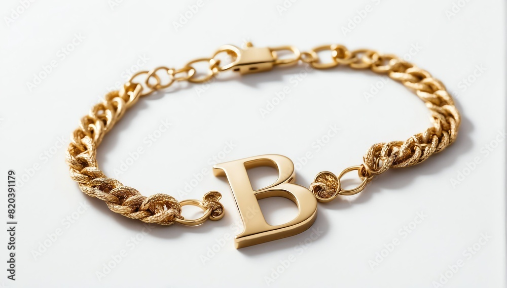 gold bracelet with letter b on plain white background from Generative AI gold bracelet with letter b on plain white background from Generative AI
