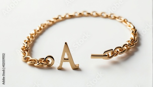 gold bracelet with letter a on plain white background from Generative AI