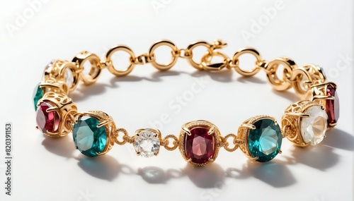 gold bracelet with large gemstone crystals on plain white background from Generative AI