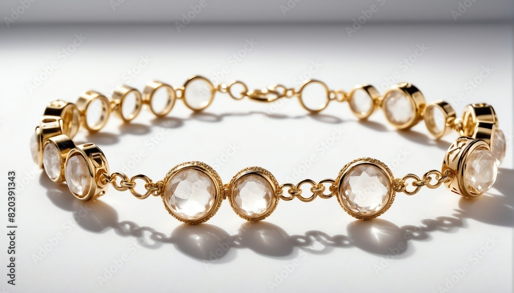 gold bracelet with quartz gemstone crystals on plain white background from Generative AI gold bracelet with quartz gemstone crystals on plain white background from Generative AI