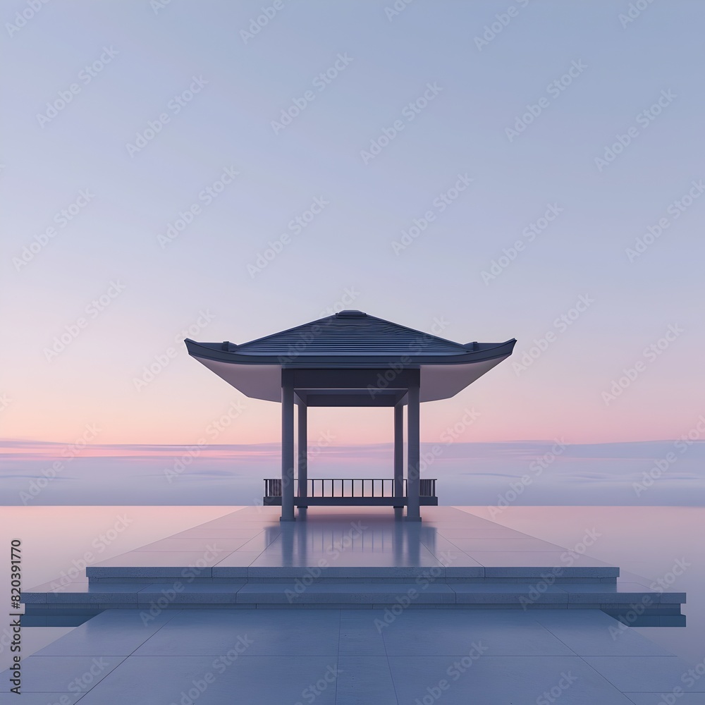 Minimalist Japanese Pagoda at Dusk: A Serene Architectural Landscape in Minimalist Japanese Pagoda at Dusk: A Serene Architectural Landscape in