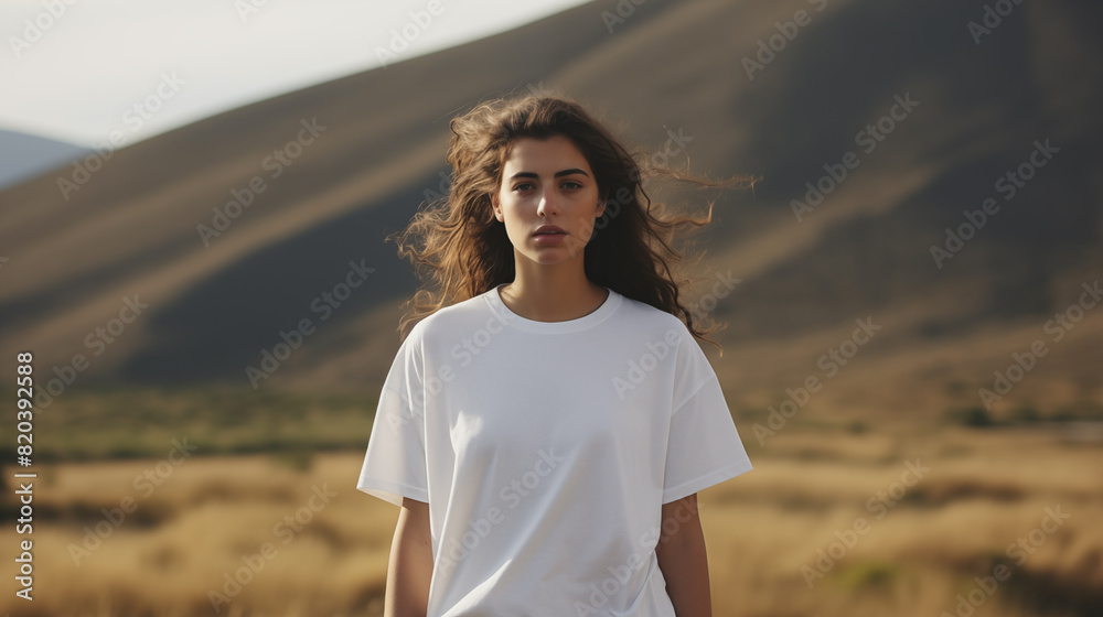 Woman in Oversized White T-shirt in Valley Woman in Oversized White T-shirt in Valley
