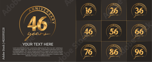 anniversary logotype set vector, golden color with circle for special day celebration photo