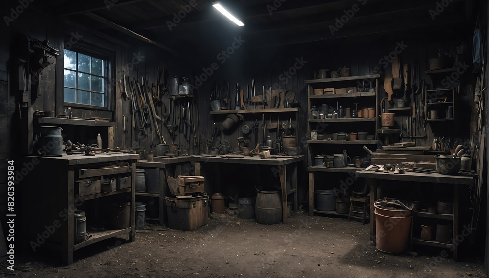 toolshed on a dark place photo from Generative AI toolshed on a dark place photo from Generative AI