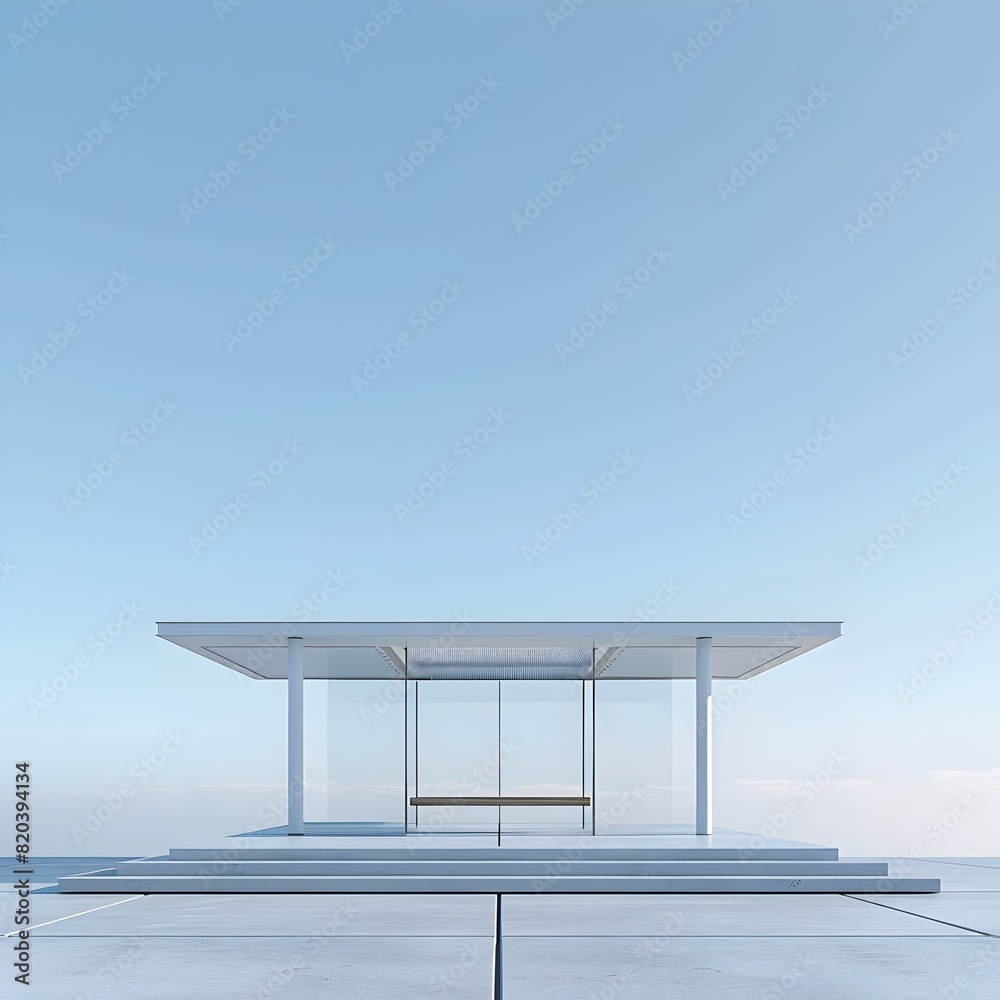 Spacious Minimalist Scandinavian Pavilion: A Grand Empty Platform Overlooking a Vast Pale-Blue Sky