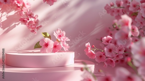 3D Floral Podium: Spring Flower Beauty Product Display in Pink © michael