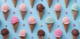 photo of ice cream cones and conflicts on blue background,