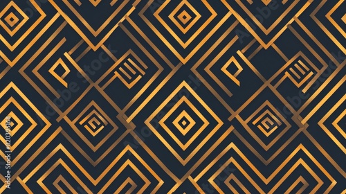 Golden Greek Key seamless pattern on dark blue background AIG51A.