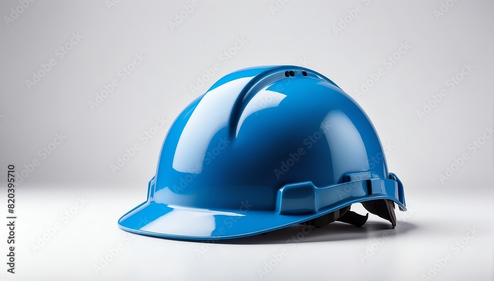 blue safety helmet on plain white background with copyspace from Generative AI blue safety helmet on plain white background with copyspace from Generative AI