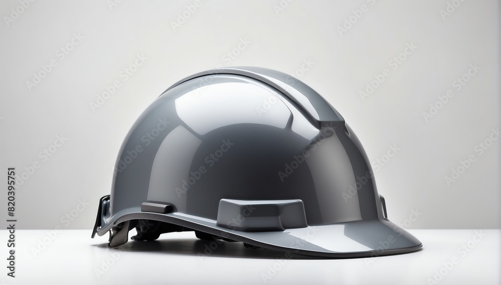 Fototapeta premium gray safety helmet on plain white background with copyspace from Generative AI