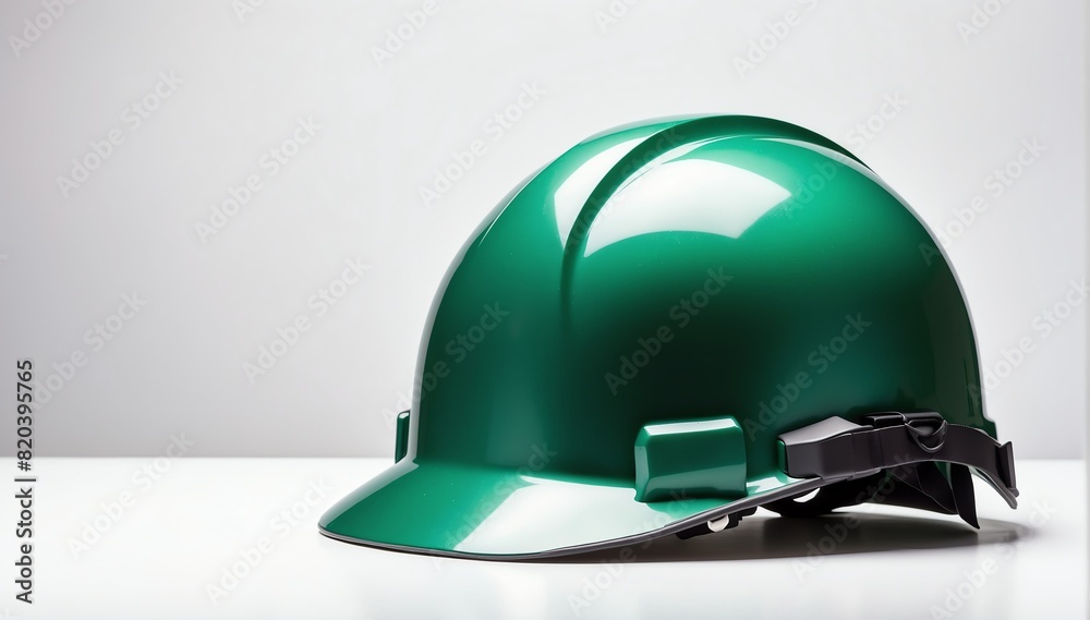 green safety helmet on plain white background with copyspace from Generative AI