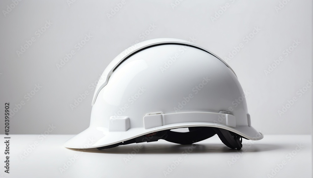 white safety helmet on plain white background with copyspace from Generative AI white safety helmet on plain white background with copyspace from Generative AI