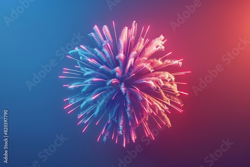 Patriotic fireworks flat design top view tradition theme 3D render splitcomplementary color scheme
