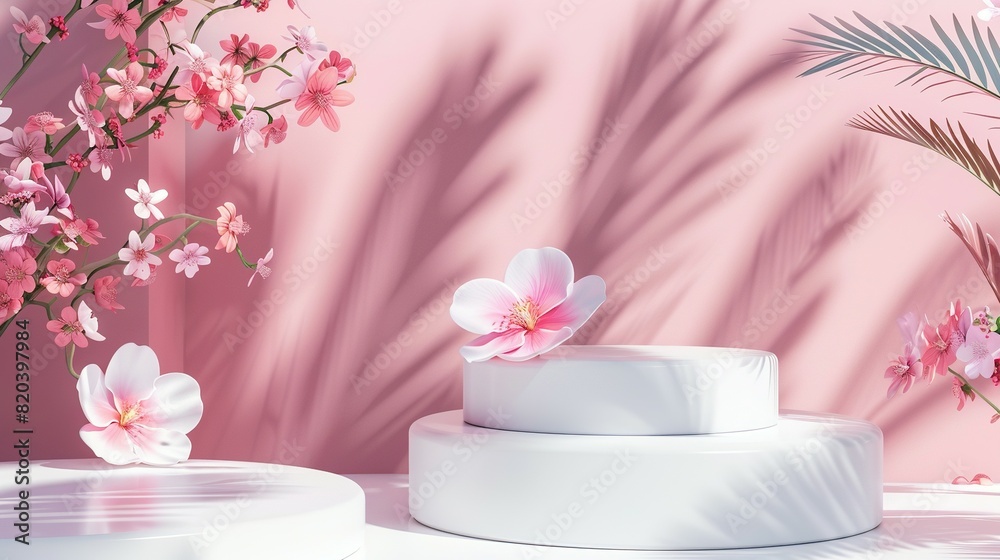 3D Podium Stand: Spring Flower Pink Display for Cosmetics 3D Podium Stand: Spring Flower Pink Display for Cosmetics