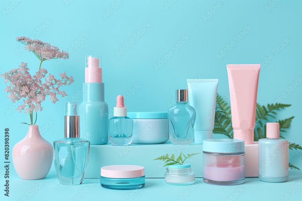 Mockup cosmetic and lotion product set. skincare and treatment