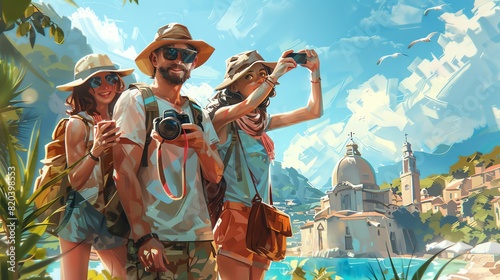 Wallpaper Mural Family exploring a city on vacation, taking photos at landmarks, everyone smiling and enjoying the adventure, sunny weather Torontodigital.ca