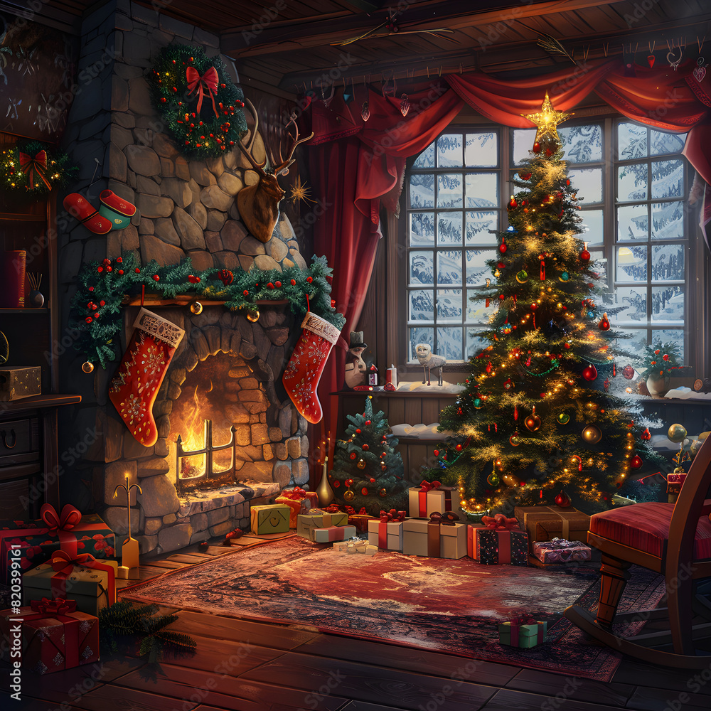 Festive Yuletide Glow: Cozy Interior Decorated for Traditional Yule Celebrations