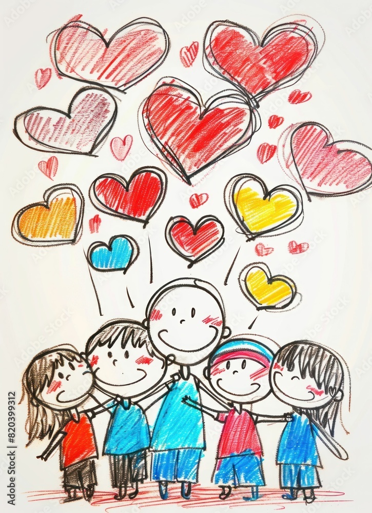 Children spreading love and joy with heart drawings in the air and on the ground