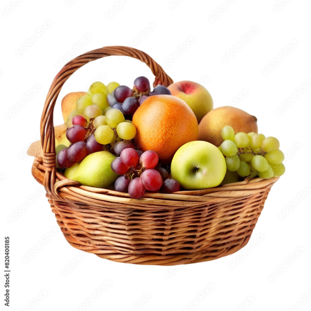 Fresh fruit wicker basket over an isolated transparent background Fresh fruit wicker basket over an isolated transparent background