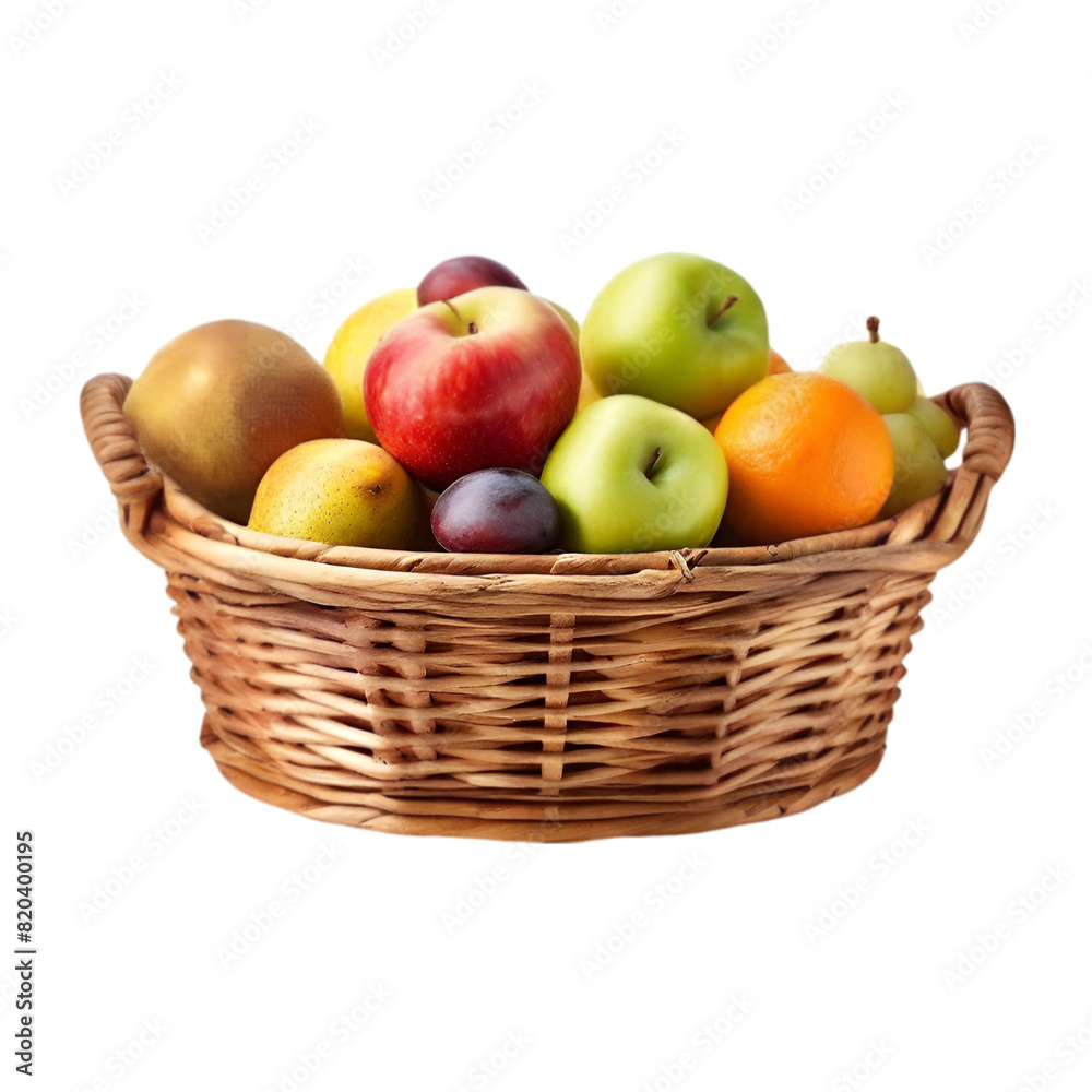 Fresh fruit wicker basket over an isolated transparent background Fresh fruit wicker basket over an isolated transparent background
