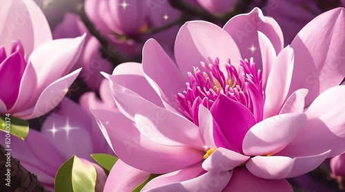 Close art of magical beautiful blooming magnolia flowers with fantasy colors, macro and magic light