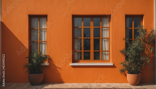 orange wall with window and dramatic lighting on house facade from Generative AI
