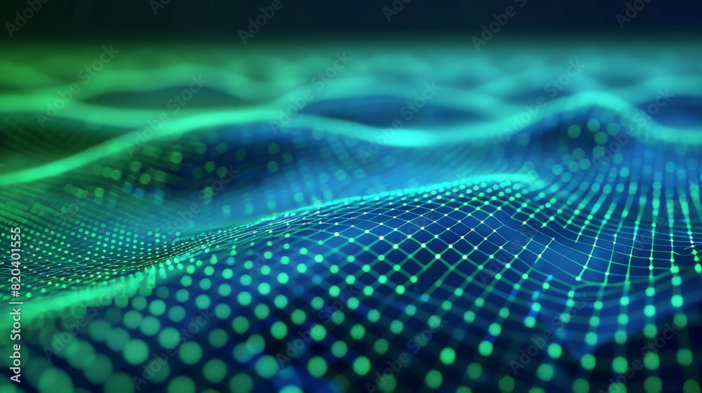 Neon glow green perspective grid wavy mesh, futuristic tech abstract background Neon glow green perspective grid wavy mesh, futuristic tech abstract background