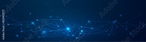 Vector molecule, Network Connected lines with dots, technology on blue background. Abstract internet network connection design for web site. Digital data, communication, science and futuristic concept