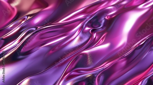 Abstract pink and purple wavy background with shiny metallic lines and waxy texture. Ideal for business use, wallpapers, and designs needing smooth curves and copy space. Noise-free 3D rendering.