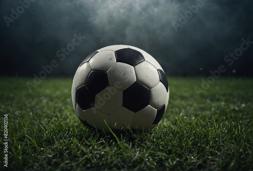 soccer ball on the grfootball ball or soccer ball on grass banner conceptass