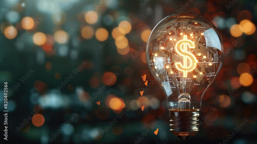 Financial innovation concept, abstract light bulb with financial symbols inside Financial innovation concept, abstract light bulb with financial symbols inside