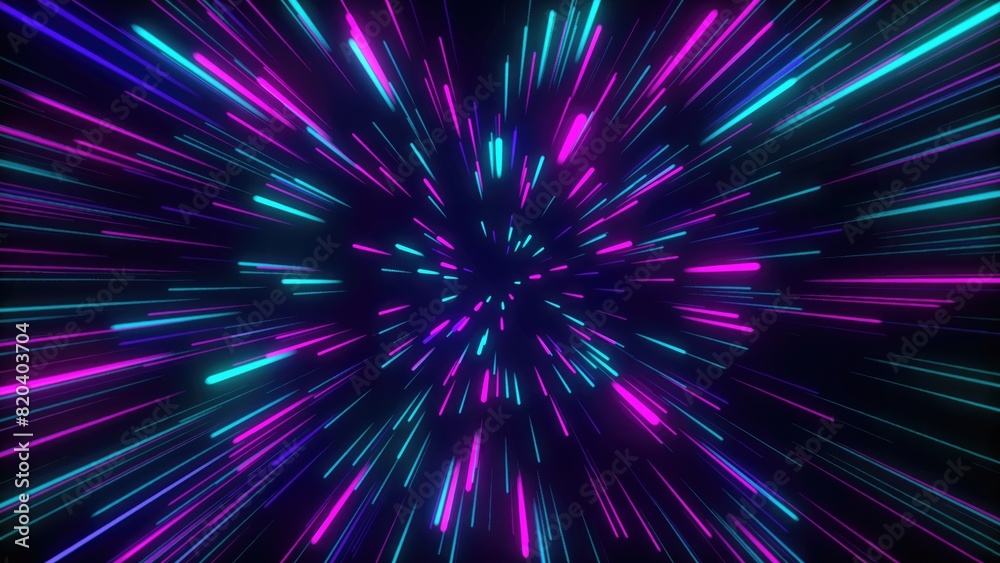 Glowing Abstract Background with Colorful Rays Neon lines zoom purple violet and blue