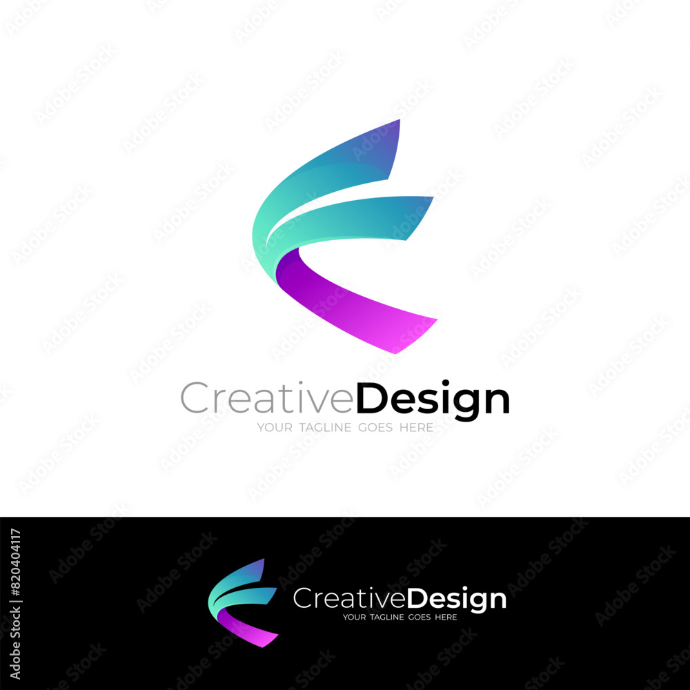 Fototapeta premium Abstract letter E design template, 3d colorful style