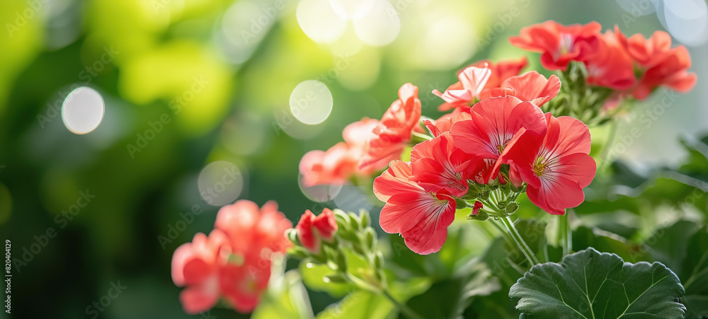 Fototapeta premium Geranium Flowers Blooming in Sunlight