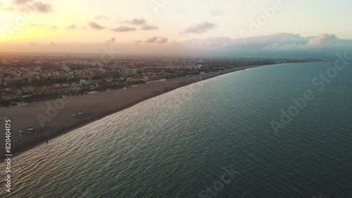 Serene Sunset Over Mediterranean Coastline in Summer, Captured by Drone From Alicante, Spain