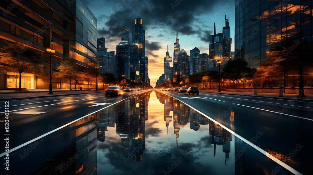 Light flow of traffic on a evening highway in a city Light flow of traffic on a evening highway in a city