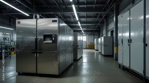 Cold storage room with refrigerator machine in the production.generative.ai