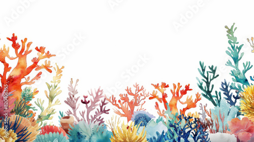 Fototapeta Naklejka Na Ścianę i Meble -  Watercolor painting coral reef ocean theme frame border.