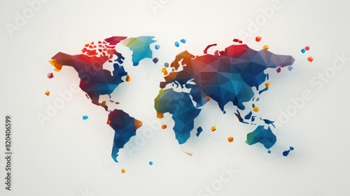 Global trade network concept, world map with interconnected abstract icons