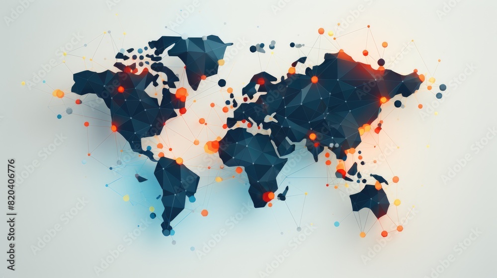 Fototapeta premium Global trade network concept, world map with interconnected abstract icons
