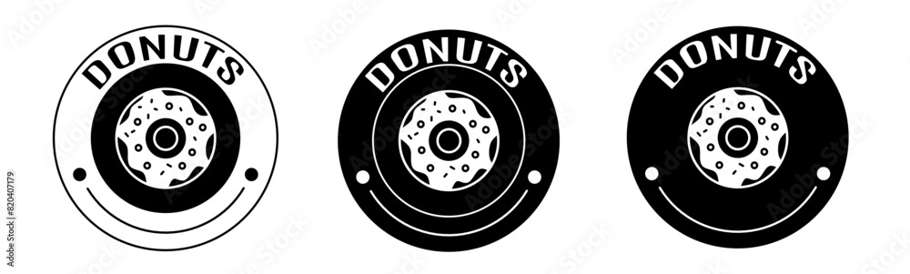 Black and white illustration of donuts icon in flat. Stock vector. Black and white illustration of donuts icon in flat. Stock vector.