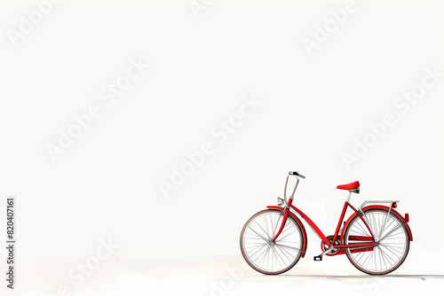 A red bicycle is parked on a white background