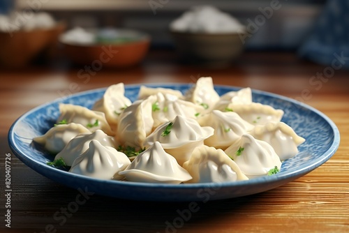 homemade dumplings with meat on a plate, generated by AI photo