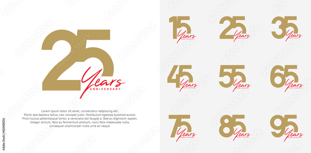 anniversary logotype vector design set with red handwriting, brown color can be use for special day
