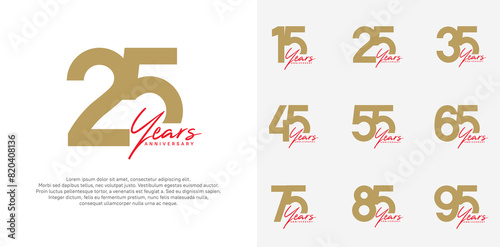 anniversary logotype vector design set with red handwriting, brown color can be use for special day © AMALIYA